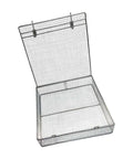 Stainless Steel Mesh Parts Washing Basket With Double Locking Lid For Secure Storage And Parts Cleaning, Rust Resistant Heavy Duty Organizer Tray, 11 By 11 By 3 Inches, open view