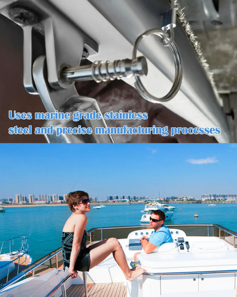 One Quarter Inch Diameter Quick Release Pins For Bimini Tops In 316 Stainless Steel With Ring Set, Heavy Duty Marine Hardware For Boats Yachts Speedboats Motorboats And Ships Four Pack