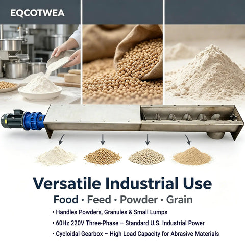 Rock Solid U Trough Screw Conveyor Built Tough From Real 304 Stainless Steel Industrial Auger Feeder For Food Powder And Granule Material Handling 3KW Motor Runs Slick with materials and motor details.