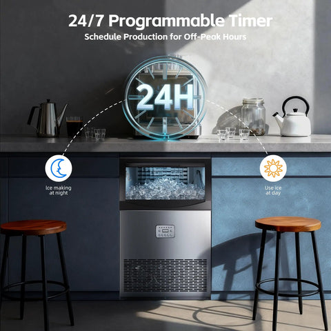 Boss Level Under Counter Ice Maker With 200lbs Per Day Output, 96 Clear Ice Cubes Per Cycle, Quick 7 To 14 Minute Freeze displayed in kitchen