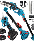 4 In 1 Cordless Pole Saw And Precision Pruner Combo 16 Foot Telescopic Reach, 8 Inch Guide Bar and accessories.