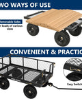 Garden cart with removable sides and handle, showcasing versatility of the 10-Inch No-Flat Tires Heavy Duty Garden Cart With 180 Degree Rotating Handle And Removable Sides 4 Cu Ft 880 Lbs Capacity Utility Steel Wagon For Outdoor Yard Work And A Real Workhorse