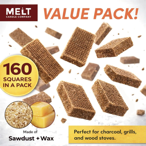 All Weather Fire Starter Squares Pack 160 Count For Campfire Charcoal Grill And Wood Stove Odorless Wax And Sawdust Starters