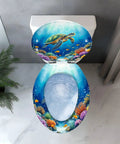 Elongated Resin Toilet Seat for Bathroom with turtle and coral design, fits standard toilets, vibrant underwater theme