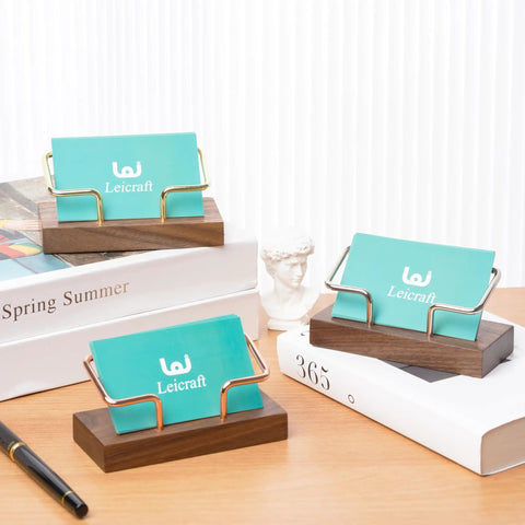 Desk Ready Pro Grade Card Holder For Desk Organization, Modern Card Organizer, walnut black finish, on office desk