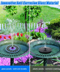Sun Powered Solar Fountain Pump For Bird Bath And Garden Pond With Upgraded Glass Panel and plastic comparison in garden.