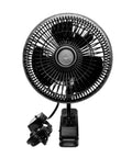 Oscillating Car Fan Built To Keep Your Ride Chill Fast With 12V Socket Power and a Heavy Duty Clip shown from the front.