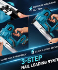 3-step loading system for Heavy Duty Cordless Brad Nailer, Bad Boy 2 In 1 Nail Gun For Wood, 18 Gauge Stapler.