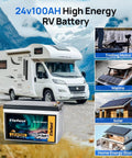 100Ah 24V LiFePO4 Battery With Built In 100A BMS for RVs, trolling motors, boats, and solar storage solutions.