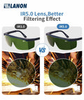 Comparison between IR3.0 and Welding Safety Goggles With IR Filter Shade 5.0, highlighting better filtering effect.