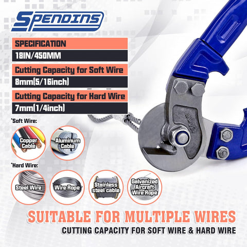 18 Inch Heavy Duty Wire Rope Cutter with Ergonomic Handle Design reviewing cutting capacities for copper, aluminum, steel cables