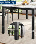 Killer Quality 79 Inch Wooden Dining Table For 6 To 8 Folks Featuring A Sturdy Rectangular Design And Rich Woodgrain Texture. Close-up of ringed black table leg.