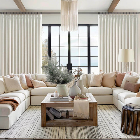 96 Inch Long Natural Pinch Pleated Blackout Curtains With Thermal Insulation And Linen Look One Panel 72W By 96L Inches in living room