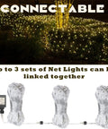 Outdoor Fairy Net Lights 270 LED Chandelier for Gazebo and Pergola, showing 3 connectable sets with garden installation