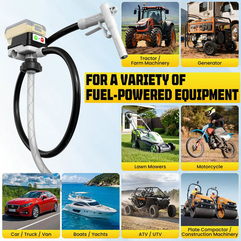 Heavy Duty Portable Cordless Gasoline Transfer Pump With A Rapid Four Gallons Per Minute Flow Compatible With Popular Power Tool Batteries for various fuel-powered equipment