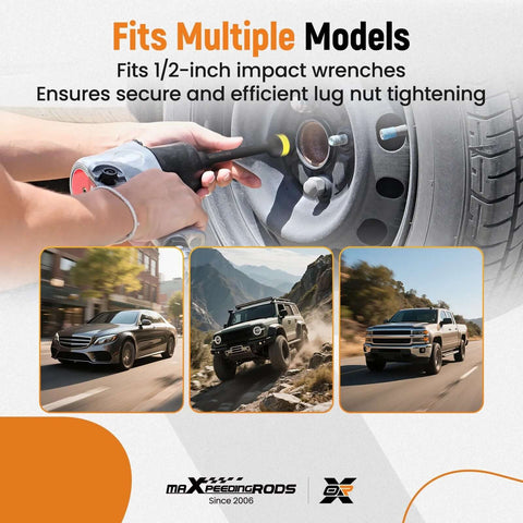 Torque Stick, 10 Piece 1/2" Drive Torque Limiting Extension Bar Set used on car wheel with multiple vehicle models