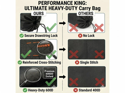 Comparison of heavy-duty carry bag features for Two Pack Oversized Padded Camping Chair Heavy Duty Quad Fold Arm Chair Portable