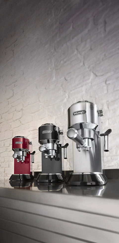 Slim Espresso Machine With Manual Milk Frother, 15-Bar Pump, Adjustable Cup Tray, Home Barista Coffee Maker For Espresso, Latte, Cappuccino And Iced Coffee, Italian Stainless Steel Design displayed on a counter.