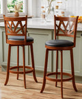 360 Degree Swivel Bar Stools Set Of 2 For Kitchen Island And Bar Farmhouse 30 Inch Height Chairs With Backs Lotus Pattern Carved Seats
