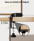 No Fuss 8 In 1 Desk Clamp Power Strip With 4 Outlets And 4 USB Ports mounted on 2.75 inch desk edge, side view, black