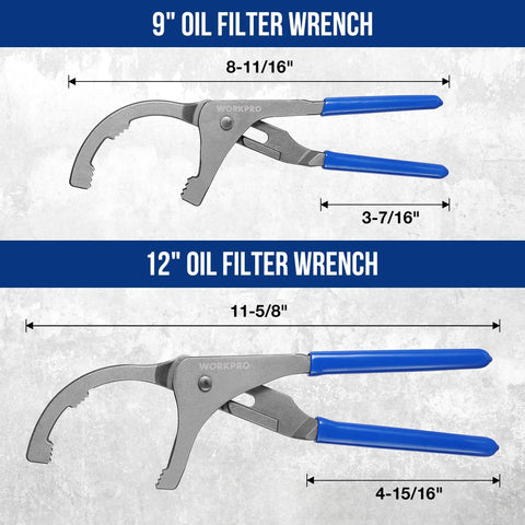 Oil Filter Wrench Set With 9 Inch And 12 Inch Adjustable Removal Pliers For Engine Filters Cars And Trucks 2 Piece