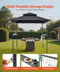 Grill Gazebo 8x5 Ft Outdoor BBQ Shelter with double tier roof and powder-coated steel frame, includes 2 side shelves and 8 hooks.