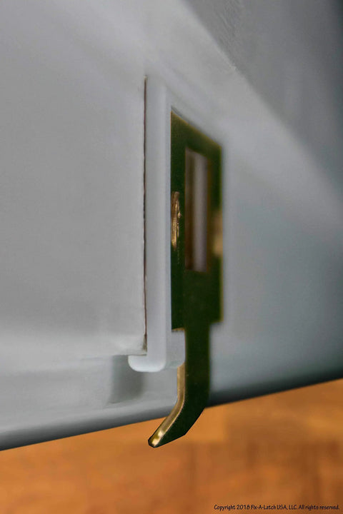 Close-up of brass latch from Mixed 2 Pack Door Latch Repair Kit With Brass Finish For Quick Fix In Minutes No Tools Needed Slim Profile