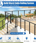 Heavy Duty 10 Foot Stainless Steel Cable Railing Handrail Built Tough For Your Deck Or Stair Project on a patio with a wooden floor.