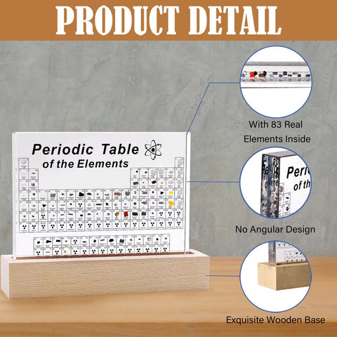 Acrylic Periodic Table With 83 Real Elements Inside Wooden Stand And Magnifying Glass Kid Friendly Educational Chemistry Display