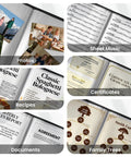30 Pocket Portfolio Binder With 60 Pages And 8.5x11 Size displaying photos, sheet music, certificates, recipes, documents, and family trees