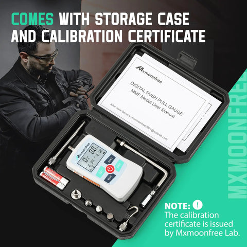Digital Trigger Pull Gauge 110 Lb Capacity, Pro Grade Force Meter With Switchable Units Lb, Oz, N, Kg, 500N And 50Kg Max, 0.01 Kg Resolution, 1 Oz And 0.1 N Readouts, Accurate Measurement, Includes Trigger Hook, Battery Powered in storage case with calibration certificate