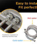 Ultra Wide 4 Ft Washing Machine Hose Set With Straight Connectors Three Quarter Inch NPT Fittings Stainless Steel PVC.