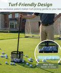 No Bend Golf Ball Picker Upper With Turf Friendly Design For Backyard Practice And Training Quick Ball Retrieval Large Capacity Holder Easy On The Lawn Classic Black in use on grass lawn with balls