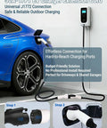 Heavy Duty 17 Ft Ev Charger Extension Cable 50A Sae J1772 Plug And Play 240V Level 2 Fast Charging connected to an EV.