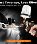 Top Shelf Hvp Spray Gun Kit Featuring Heavy Duty Aluminum And Disposable Cups With Multiple Precision Nozzles For Smoother Auto Paint Finishes That Truly Hit Different, showing spray fan in use on vehicle.