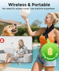 Woman enjoying Portable Heated Neck Massager Wrap with 3 Heat Levels and 3 Vibration Modes outdoors with dog, highlighting wireless use