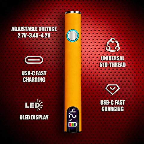 Portable 510 Thread Soldering Pen With Rechargeable 650mAh Battery USB-C Charging LED Display in orange, front view