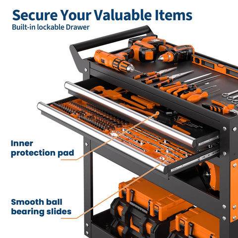 Beefy 5 Tier Rolling Tool Cart On Wheels With Heavy Duty 400 Lbs Capacity Metal Mechanic Tool Cart Featuring Lockable Drawers