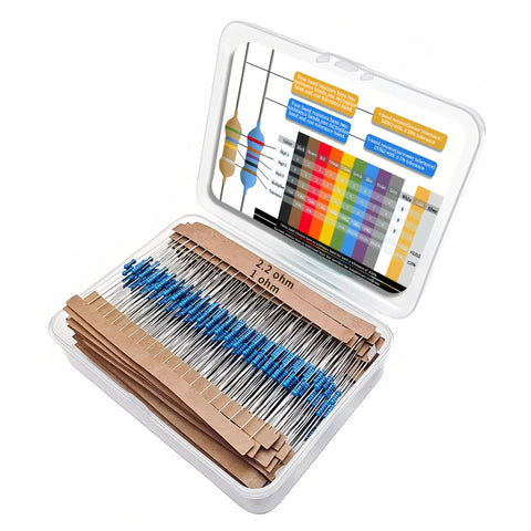 Bulk 600Pcs 1/4W 1% Metal Film Resistor Kit With 30 Values And 50Pcs Schottky Diode Kit in storage box with color bands