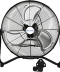 High Velocity 20 Inch Floor Fan with three speed settings and heavy duty metal build, front view with wall mounting bracket