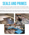 No Muss No Fuss Asbestos Sealer And Floor Primer Encapsulant Locks Down Old Mastic For Epoxies Self Leveling And Tiles Medium Grey One Gallon Rock Solid Grip applied on floors with furniture and tools visible.