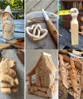 Unfinished Basswood Carving Blocks 10x3x3 Inches For Diy Woodworking And Home Crafts Ideal For School Projects Arts And Crafts And Christmas Decor Smooth Grain Durable Blocks For Easy Carving For Diyers shown as various carved figurines.