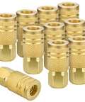 Pro Grade Brass One Quarter Inch Internal Thread Air Couplers Pack Of 10 for Quick Connects on Air Hoses, NPT Compatible