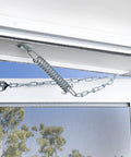 Heavy Grit Zinc Steel Wind Chain For Storm And Full View Screen Doors Adjustable Shock Absorber Retainer mounted on a door frame.