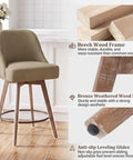 26 Inch Counter Height Swivel Bar Stools Set Of 2 With Backs Linen Upholstery, Beech Wood Frame, Mid Century Modern Chairs
