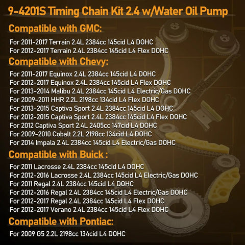 Chevy 2.4L Ecotec Timing Chain Kit With Water Pump, Oil Pump And VCT Gear For Equinox, Malibu, Cobalt detailed product specs