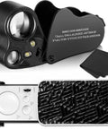 Two Pack Dope Illuminated Jewelers Loupe Set With 30X 60X 90X Magnifications UV Black Light And Bright LED Light Diamond Gem Coin Stamp Rock Inspection Magnifier Eye Loupe With Cloth Pocket Handheld Jewelry Loupe