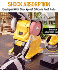 Pro Grade Cordless Bench Grinder With Dual 3 Inch Grinding Wheels and Sturdy Guard Prime for Knives Drills and Rust Stripping, with shockproof foot pads.
