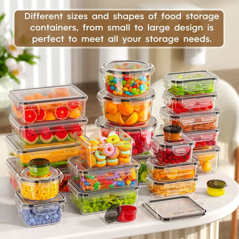 Airtight 50 Piece Food Storage Set With Lids For Meal Prep, Leak Proof BPA Free Plastic Containers in assorted shapes