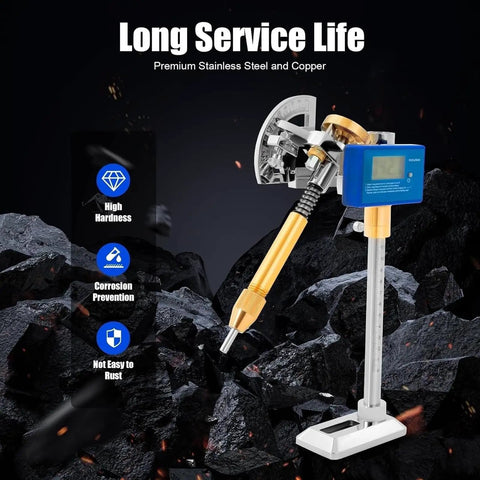 Pro Digital Angle Display Gemstone Faceting Machine Manipulator With 96 Position Index Wheel for precision cutting on a dark rock surface.